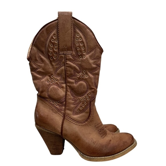 Very Volatile Brown Vegan Faux Leather Cowboy Boots 6 - Picture 1 of 7
